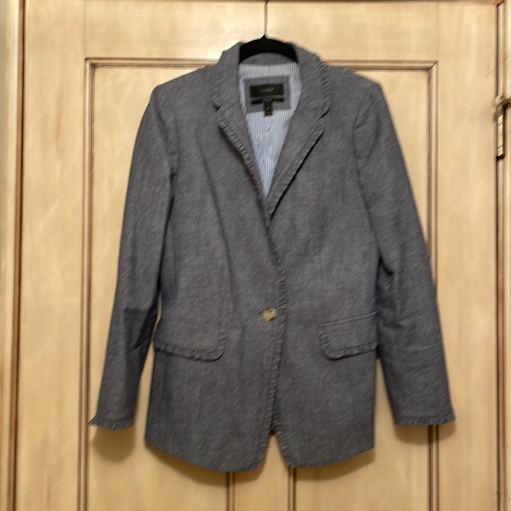 J. Crew Chambray Regent Ruffle Blazer